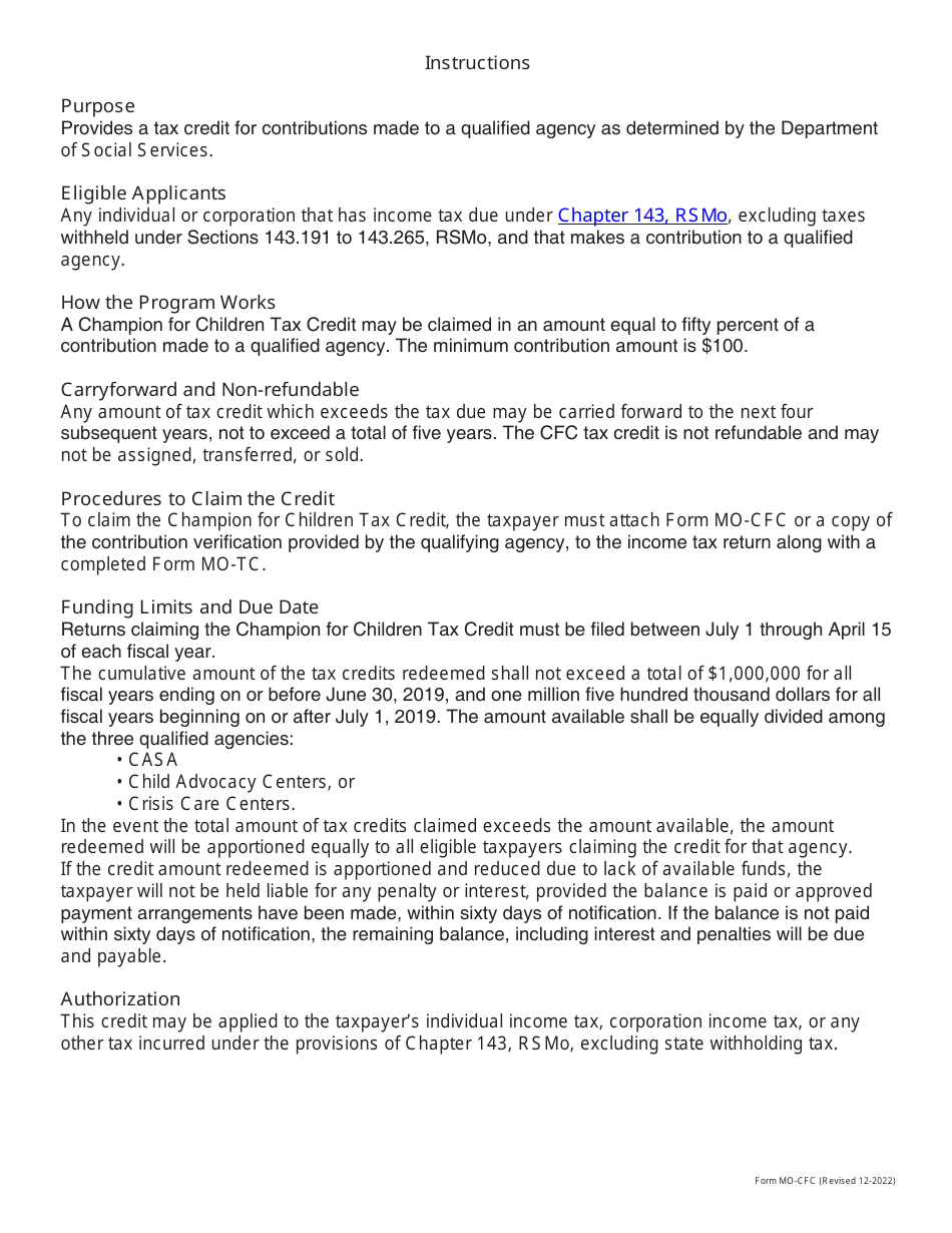 Form MO-CFC Champion for Children Tax Credit - Missouri, Page 3