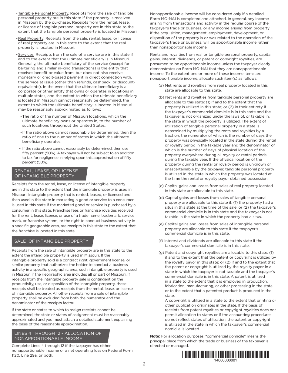 Form MO-MS Corporation Allocation and Apportionment of Income Schedule - Missouri, Page 3