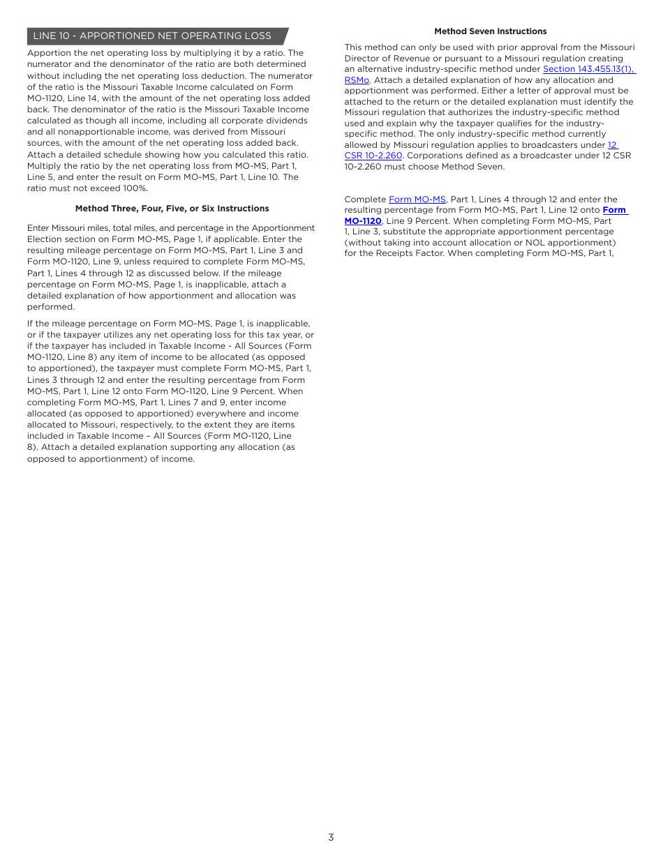 Form MO-MS Corporation Allocation and Apportionment of Income Schedule - Missouri, Page 4