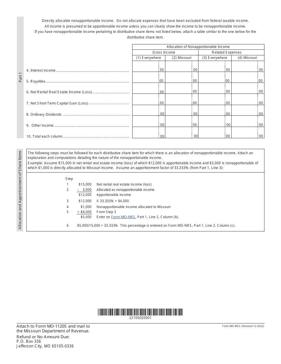 Form MO-MSS S-Corporation Allocation and Apportionment Schedule - Missouri, Page 2