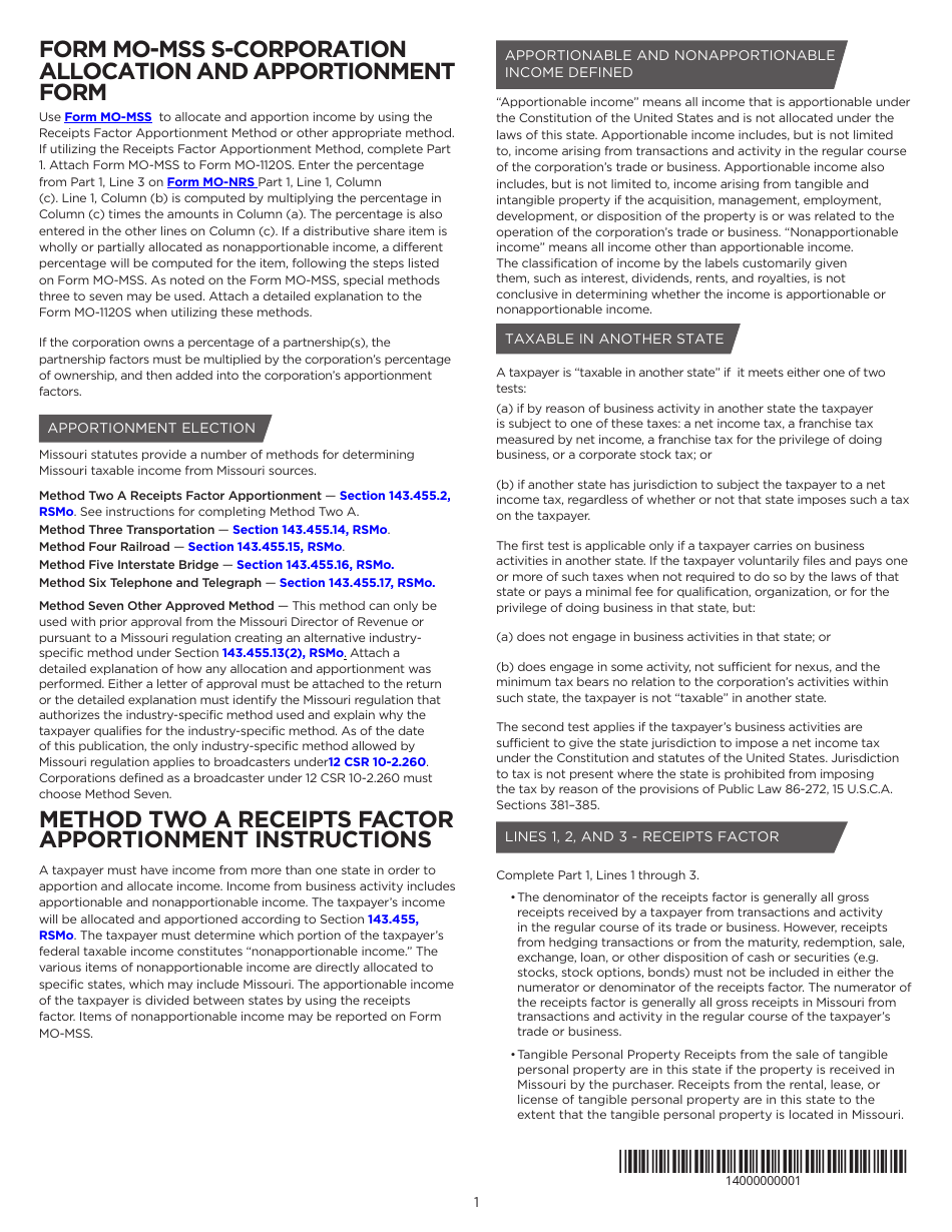 Form MO-MSS S-Corporation Allocation and Apportionment Schedule - Missouri, Page 3