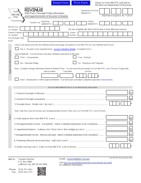Form MO-MS PTE 2022 Printable Pdf