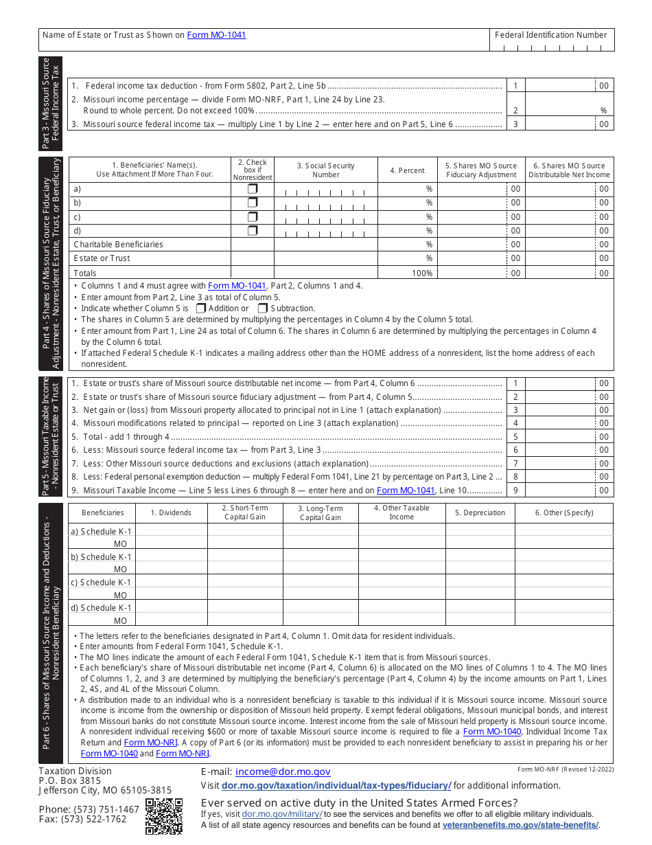 Form MO-NRF Nonresident Fiduciary Form - Missouri, Page 2