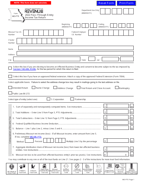 Form MO-PTE 2022 Printable Pdf