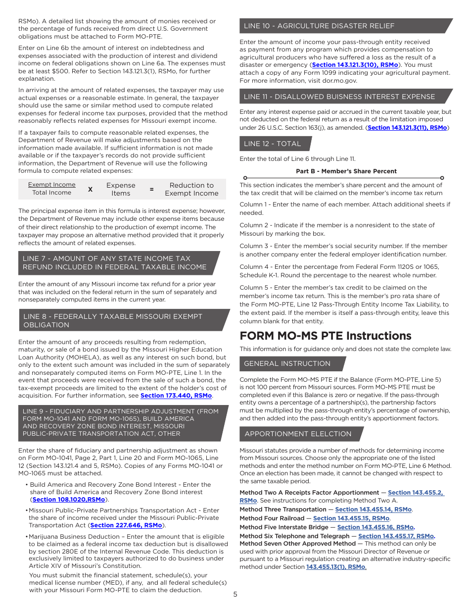 Instructions for Form MO-PTE Pass-Through Entity Income Tax Return - Missouri, Page 5