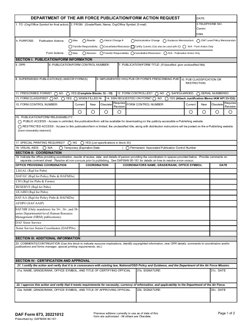 DAF Form 673  Printable Pdf