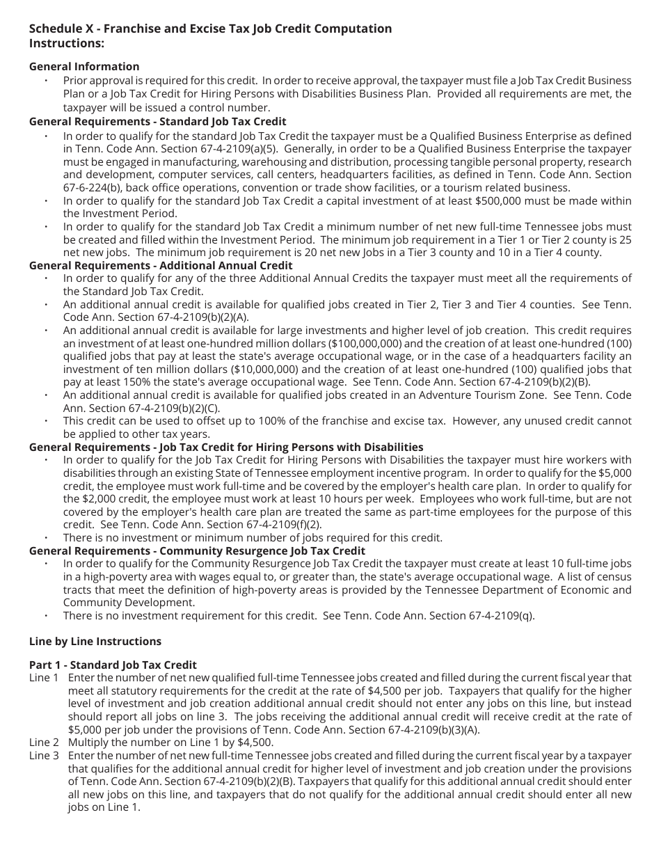 Form RV-F1402401 Schedule X Franchise and Excise Tax Job Credit Computation - Tennessee, Page 4