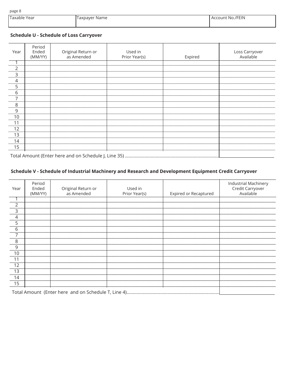 Form FAE170 (RV-R0011001) Franchise and Excise Tax Return - Tennessee, Page 8