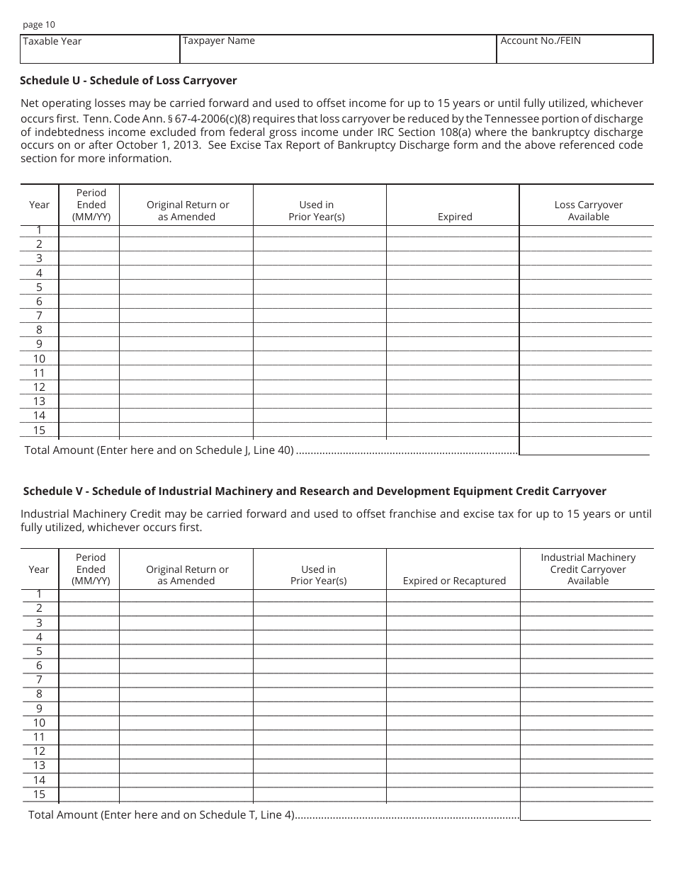 Form FAE174 (RV-R0012001) Franchise and Excise Financial Institution and Captive Real Estate Investment Trust Tax Return - Tennessee, Page 10