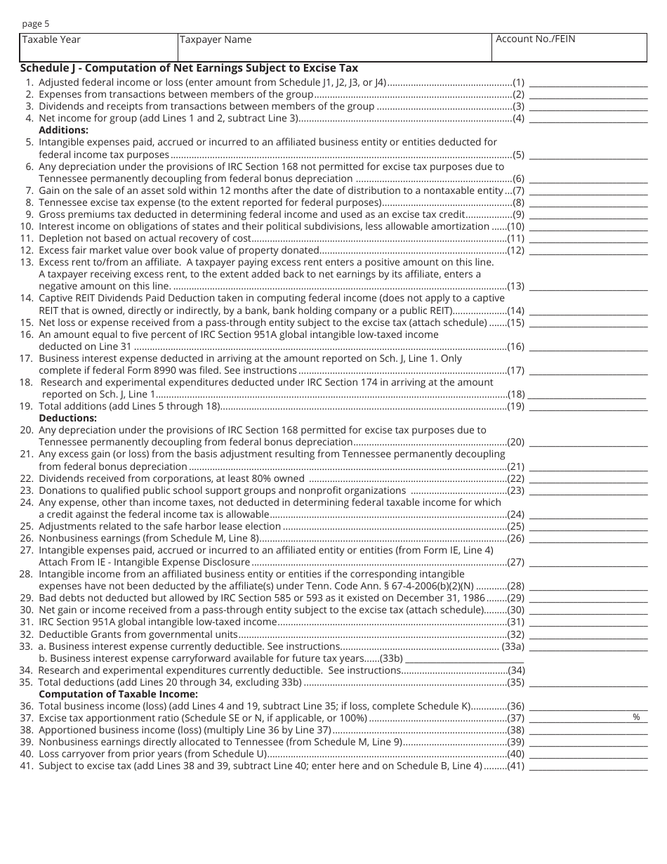Form FAE174 (RV-R0012001) Franchise and Excise Financial Institution and Captive Real Estate Investment Trust Tax Return - Tennessee, Page 5