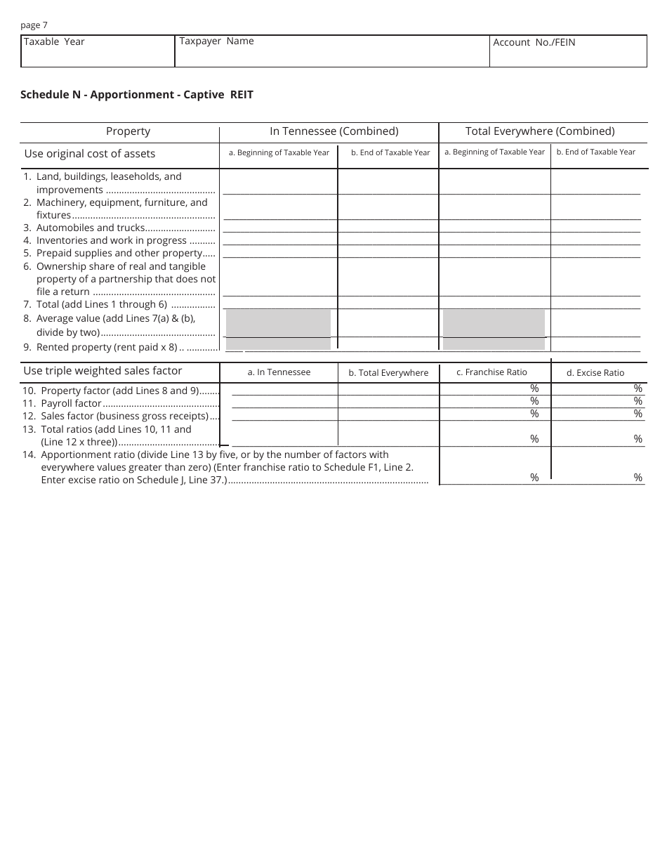 Form FAE174 (RV-R0012001) Franchise and Excise Financial Institution and Captive Real Estate Investment Trust Tax Return - Tennessee, Page 7