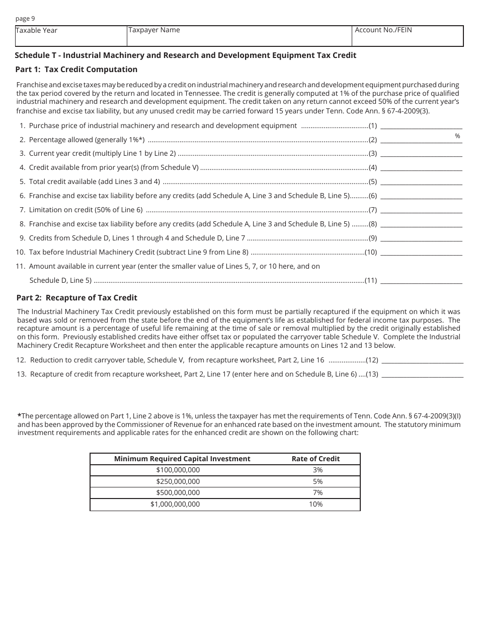 Form FAE174 (RV-R0012001) Franchise and Excise Financial Institution and Captive Real Estate Investment Trust Tax Return - Tennessee, Page 9