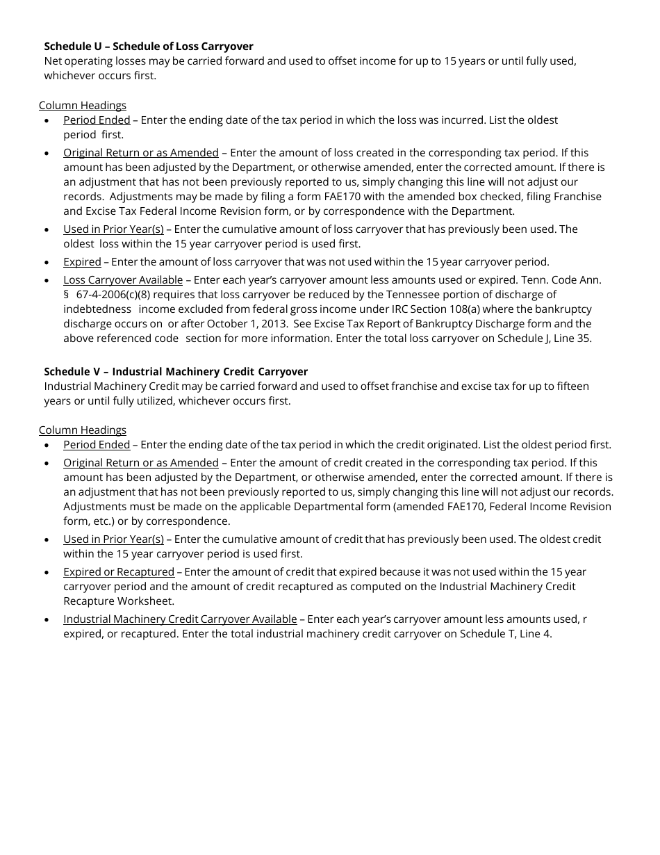 Instructions for Form FAE170, RV-R0011001 Franchise and Excise Tax Return - Tennessee, Page 16