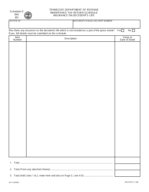 Form INH301 (RV-F1400401) Schedule D  Printable Pdf