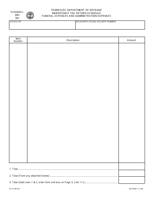 Form INH301 (RV-F1401001) Schedule J  Printable Pdf