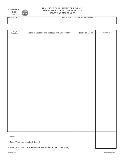 Form INH301 (RV-F1401101) Schedule K  Printable Pdf