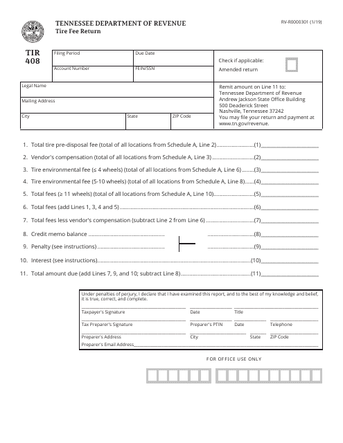 Form TIR408 (RV-R0000301)  Printable Pdf