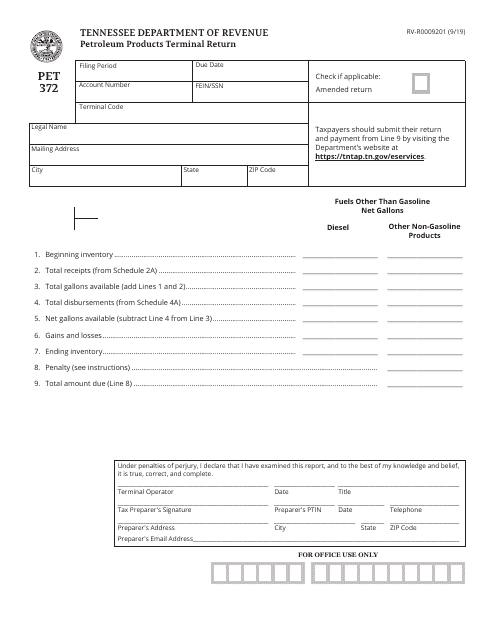 Form PET372 (RV-R0009201)  Printable Pdf