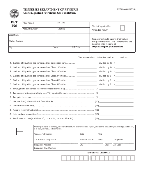 Form PET356 (RV-R0004401) User's Liquefied Petroleum Gas Tax Return - Tennessee