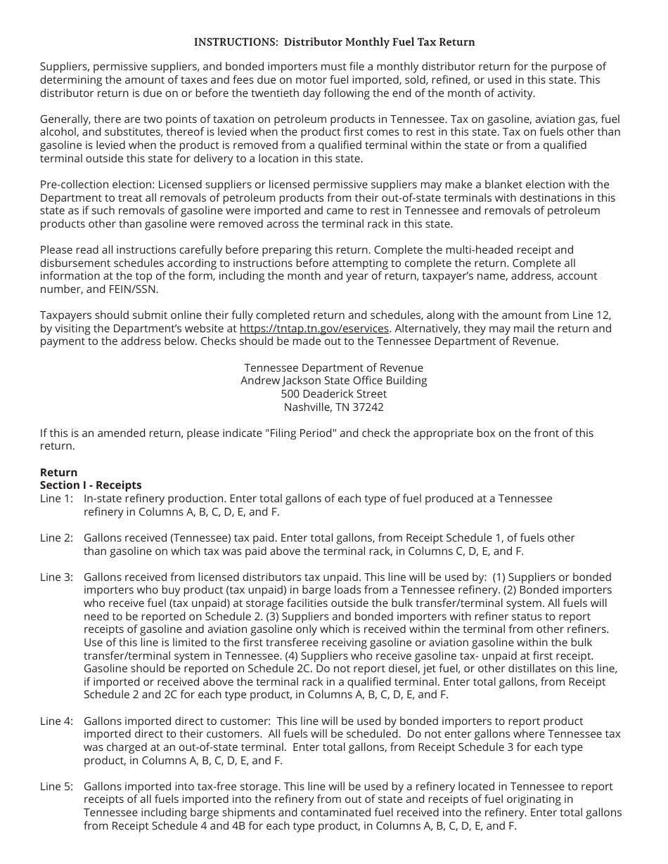 Form PET350 (RV-R0004501) Distributor Monthly Fuel Tax Return - Tennessee, Page 6