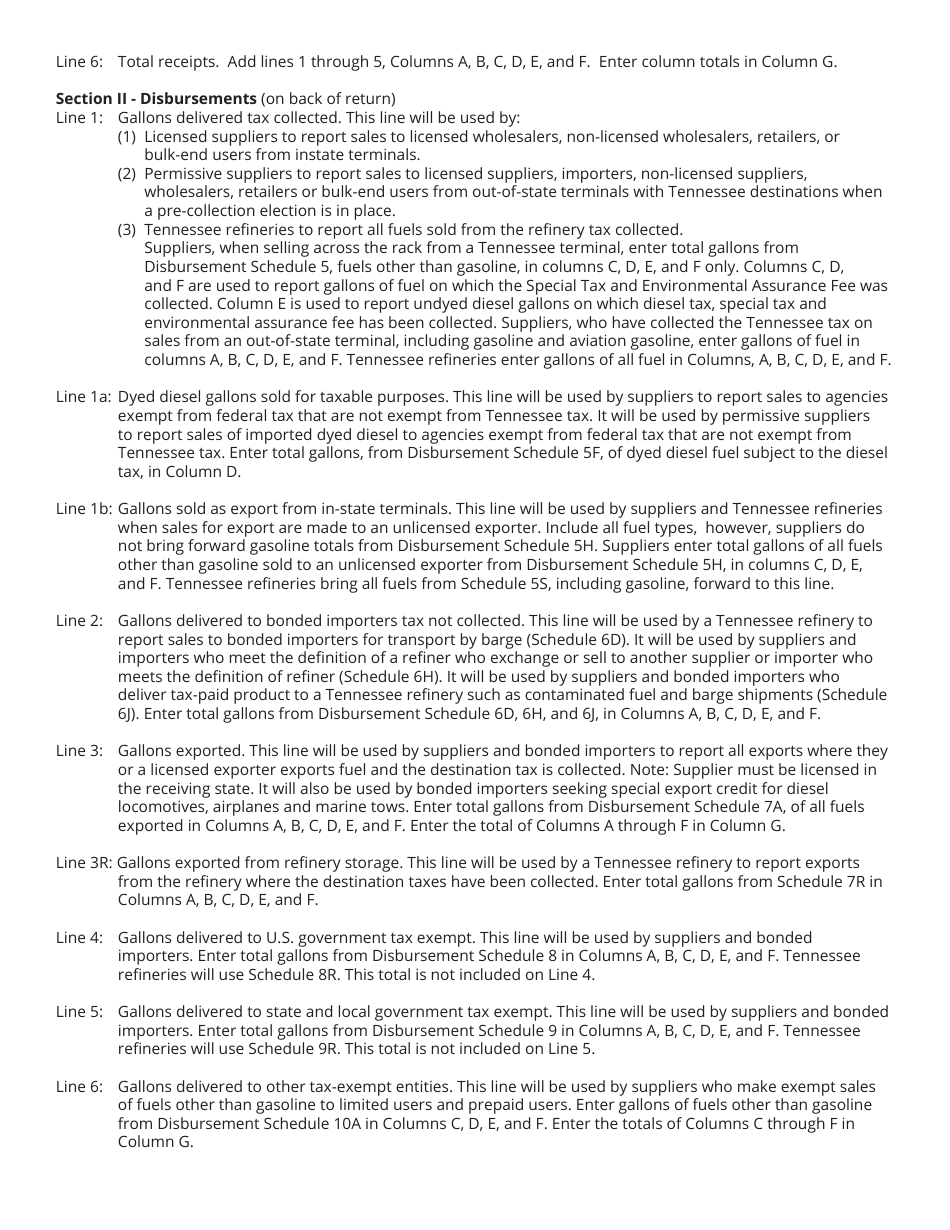 Form PET350 (RV-R0004501) Distributor Monthly Fuel Tax Return - Tennessee, Page 7