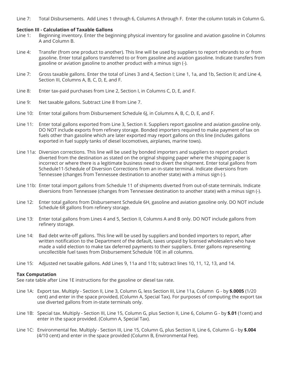 Form PET350 (RV-R0004501) Distributor Monthly Fuel Tax Return - Tennessee, Page 8