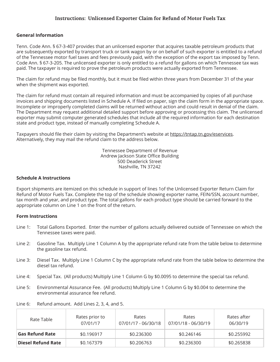 Form PET380 (RV-R0010001) Unlicensed Exporter Claim for Refund of Motor Fuels - Tennessee, Page 3