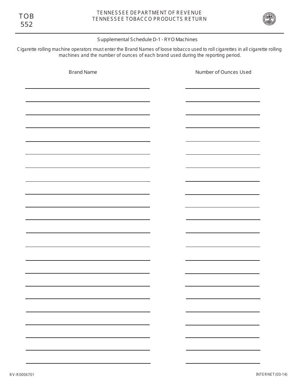 Form TOB552 (RV-R0006701) Tennessee Tobacco Products Return for Tax Periods Beginning October 1, 2013 Through January 31, 2017 - Tennessee, Page 3