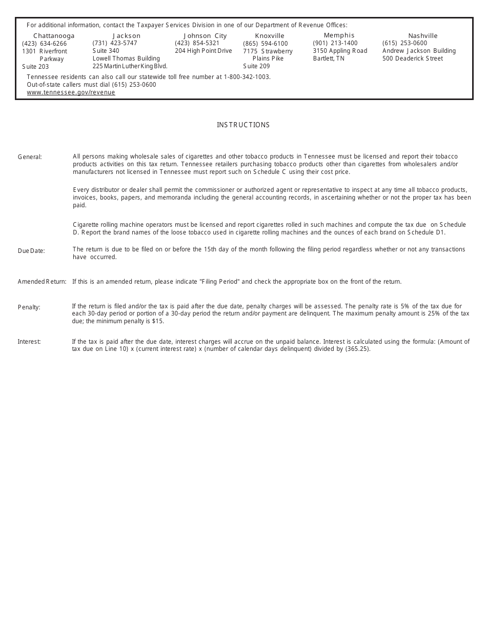 Form TOB552 (RV-R0006701) Tennessee Tobacco Products Return for Tax Periods Beginning October 1, 2013 Through January 31, 2017 - Tennessee, Page 4
