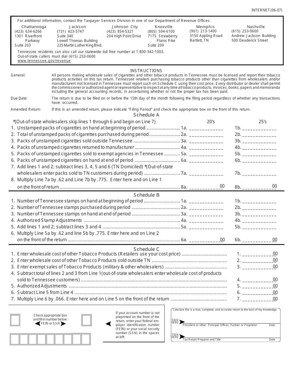 Form TOB552 (RV-R0006701) Tennessee Tobacco Products Return for Tax Periods Beginning July 1, 2007 Through September 30, 2013 - Tennessee, Page 2