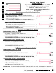 Document preview: Form BIRT Worksheet N Birt and Npt Returns - City of Philadelphia, Pennsylvania, 2022
