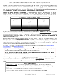 Document preview: Instructions for Annual Reconciliation of Employee Earnings Tax - City of Philadelphia, Pennsylvania