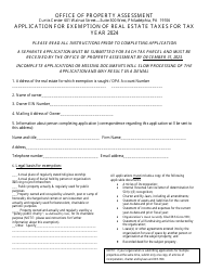 Application for Exemption of Real Estate Taxes - City of Philadelphia, Pennsylvania, 2024