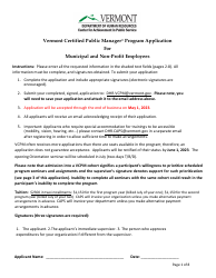 Vermont Certified Public Manager Program Application for Municipal and Non-profit Employees - Vermont