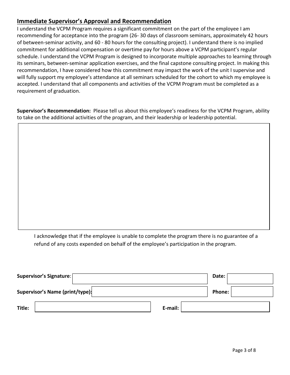 Vermont Certified Public Manager Program Application for Municipal and Non-profit Employees - Vermont, Page 3