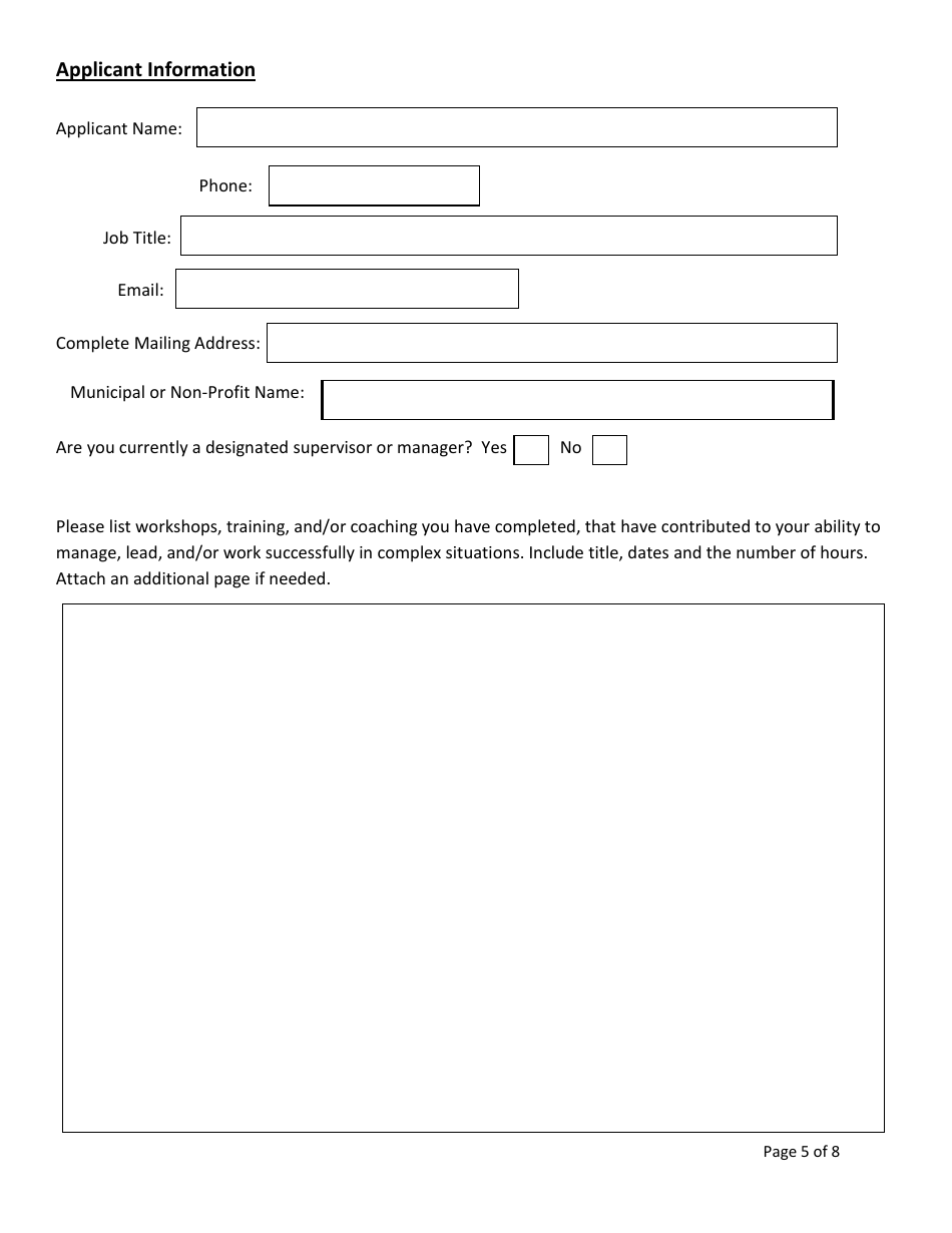 Vermont Certified Public Manager Program Application for Municipal and Non-profit Employees - Vermont, Page 5
