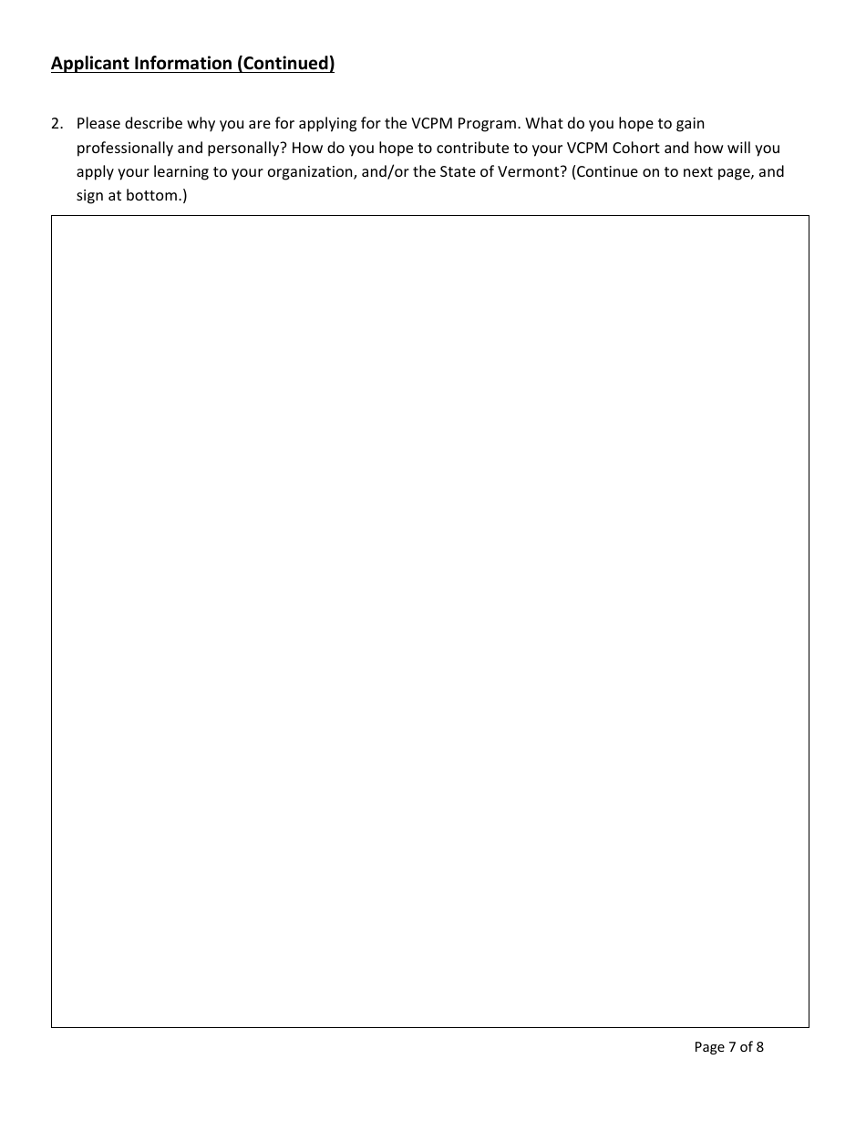 Vermont Certified Public Manager Program Application for Municipal and Non-profit Employees - Vermont, Page 7