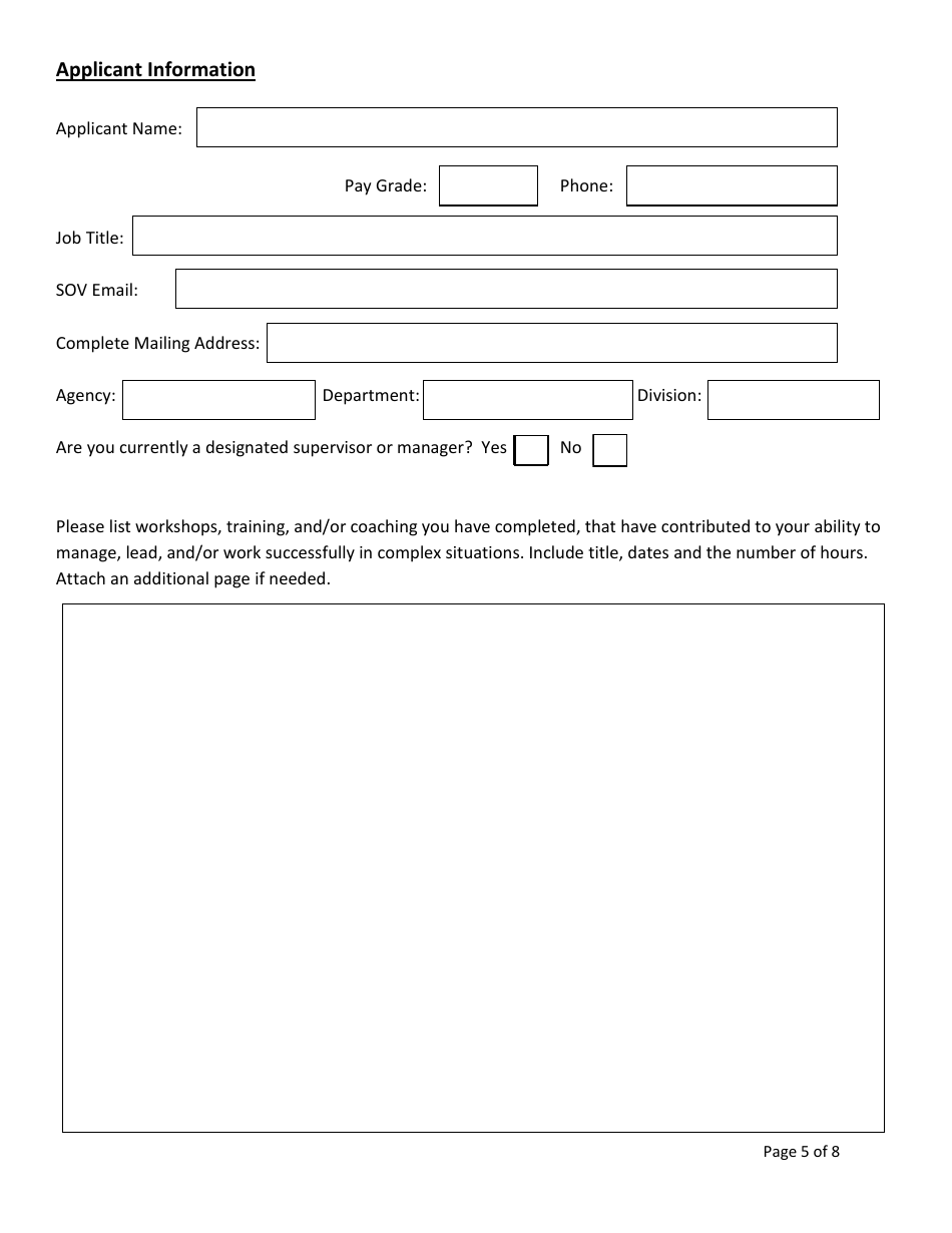 Vermont Certified Public Manager Program State of Vermont Application - Vermont, Page 5