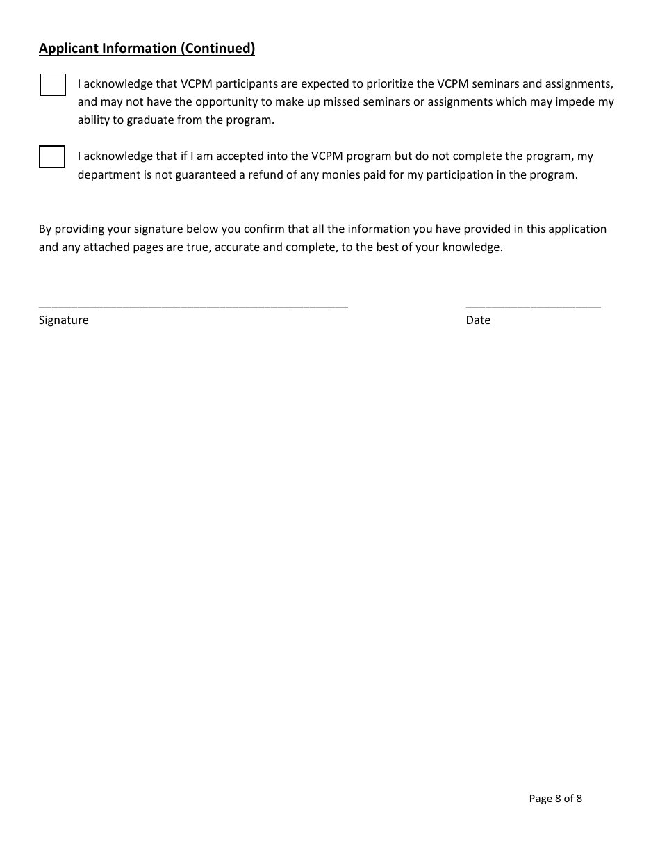 Vermont Certified Public Manager Program State of Vermont Application - Vermont, Page 8