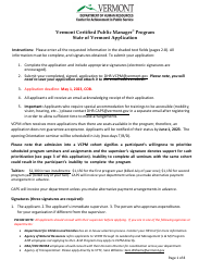 Document preview: Vermont Certified Public Manager Program State of Vermont Application - Vermont