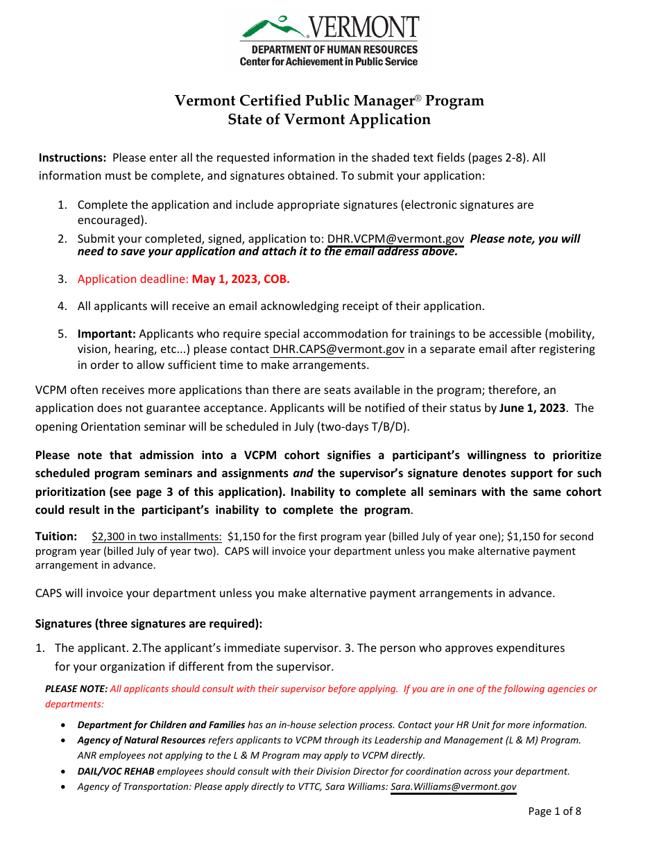 2023 Vermont Vermont Certified Public Manager Program State of Vermont