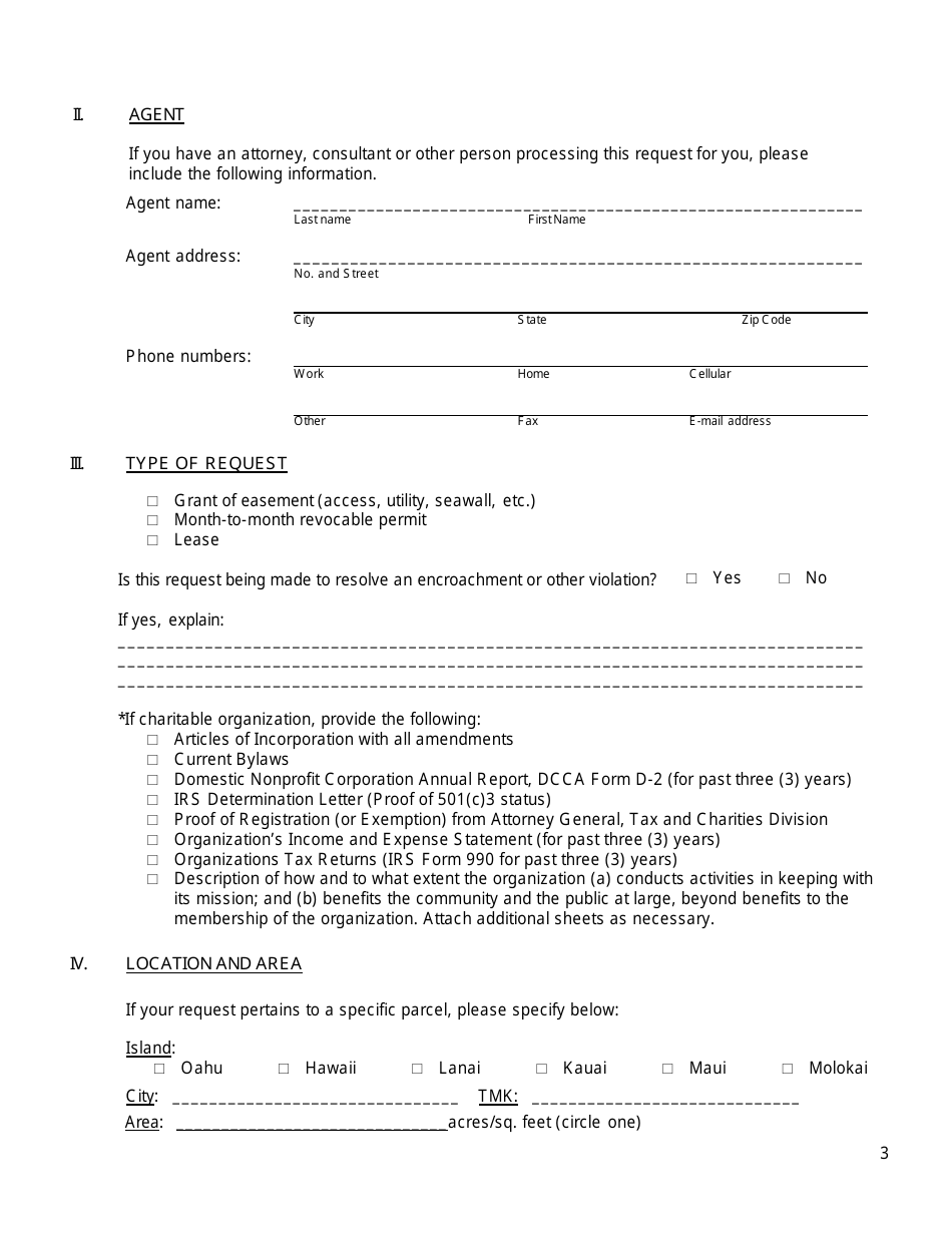 Request for State Lands Application - Hawaii, Page 3