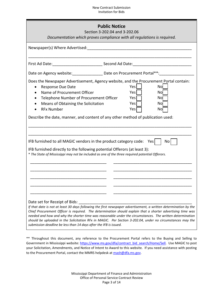 New Contract Submission - Invitation for Bids - Mississippi, Page 3