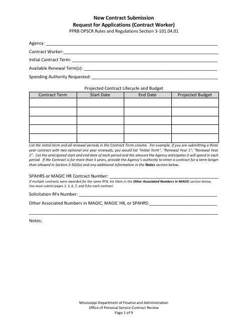 New Contract Submission - Request for Applications (Contract Worker) - Mississippi Download Pdf