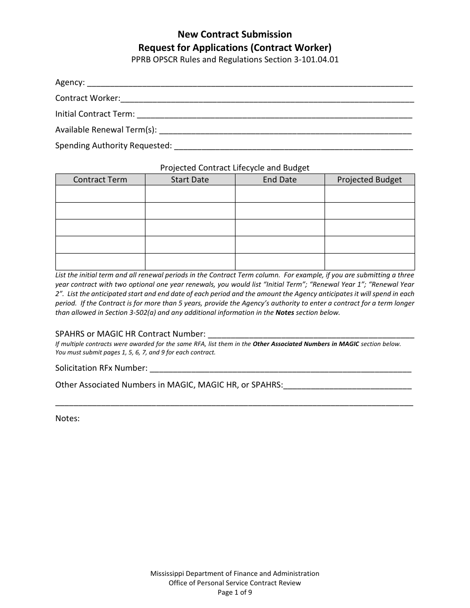 New Contract Submission - Request for Applications (Contract Worker) - Mississippi, Page 1