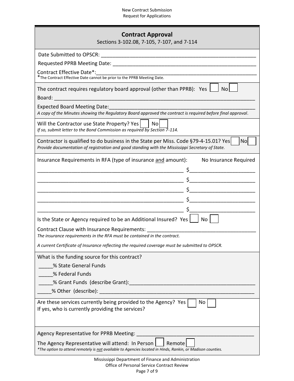 Mississippi New Contract Submission - Request for Applications ...