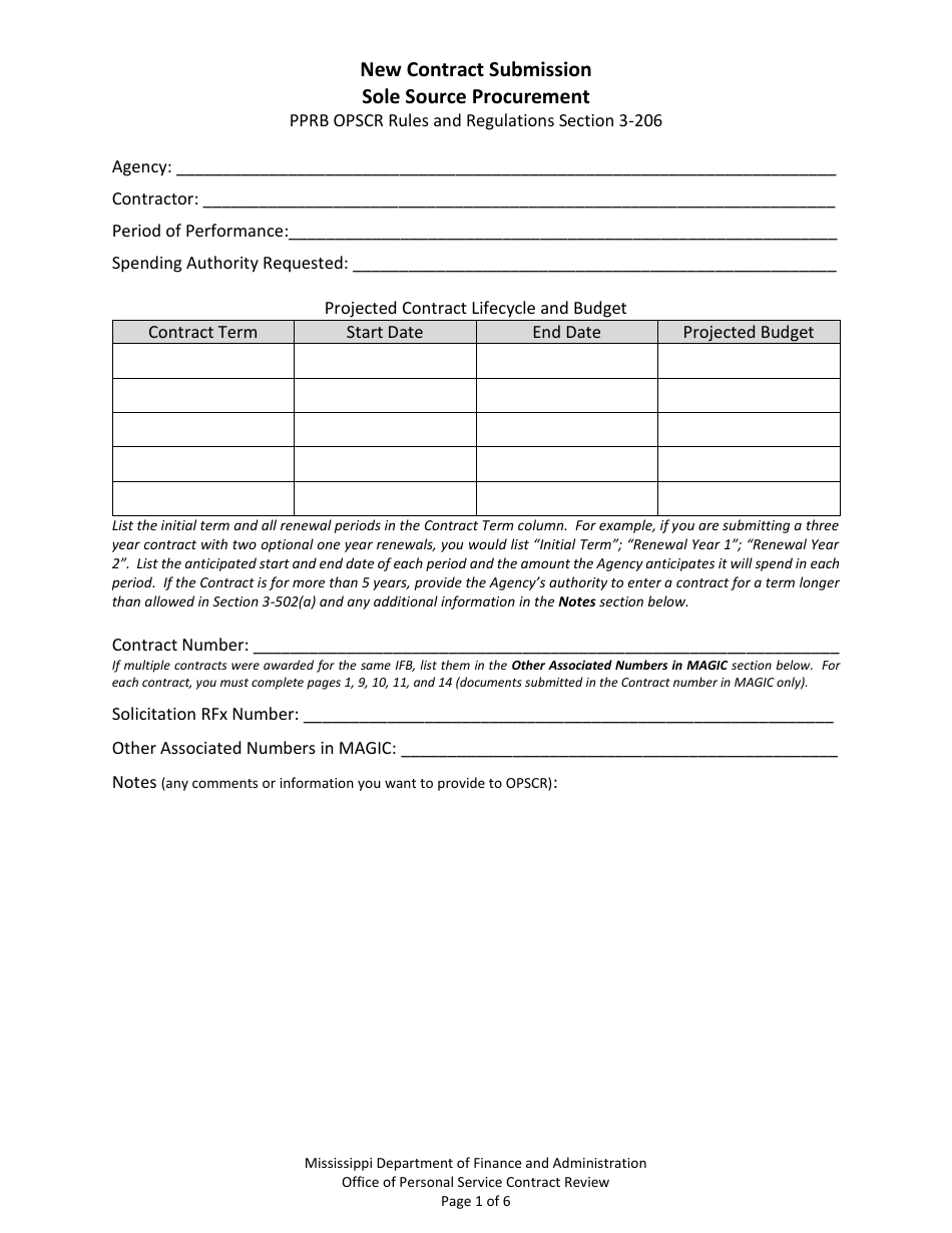 New Contract Submission - Sole Source Procurement - Mississippi, Page 1