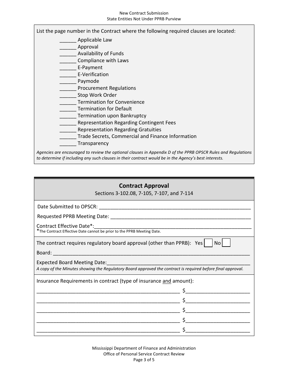 New Contract Submission - State Entities Not Under Purview of Pprb - Mississippi, Page 3