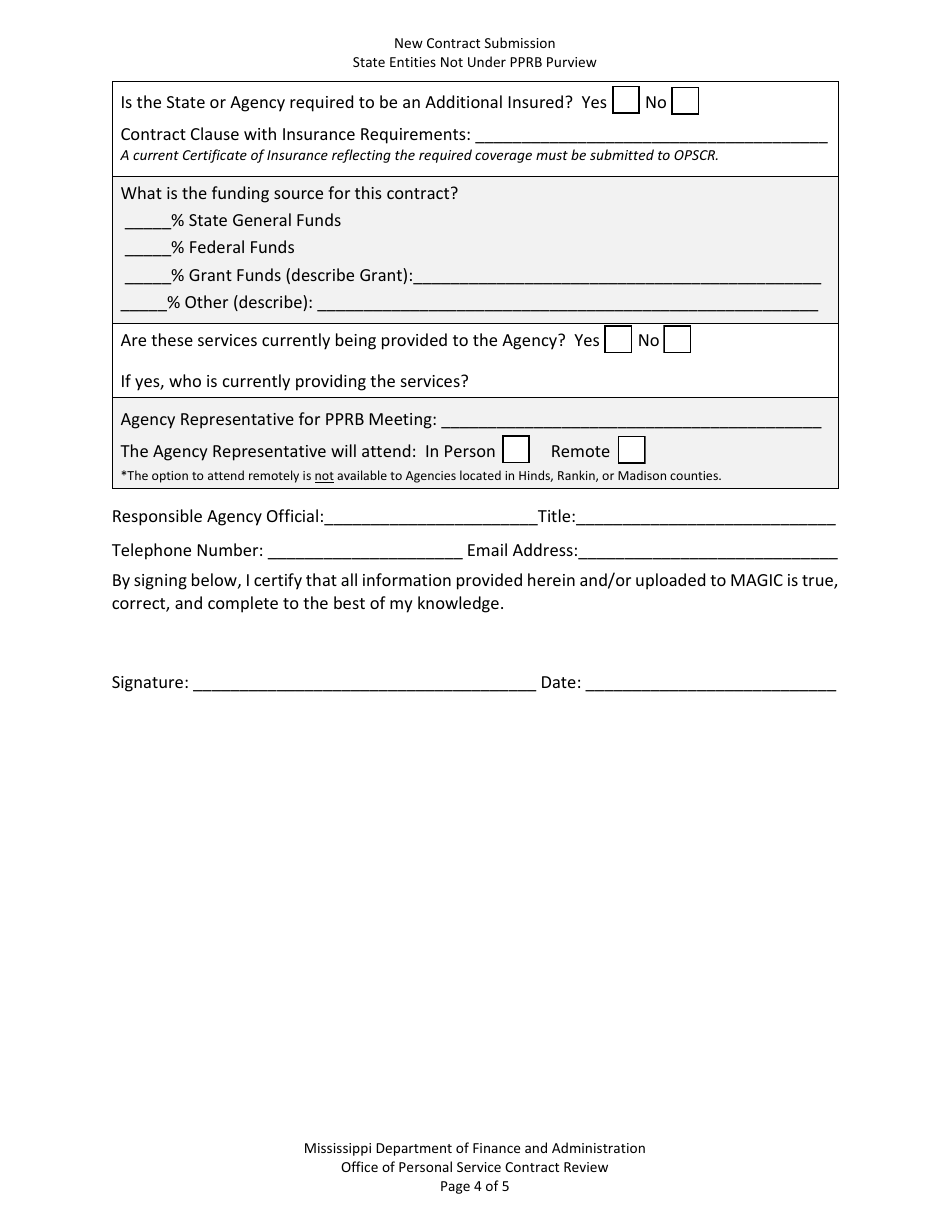 New Contract Submission - State Entities Not Under Purview of Pprb - Mississippi, Page 4