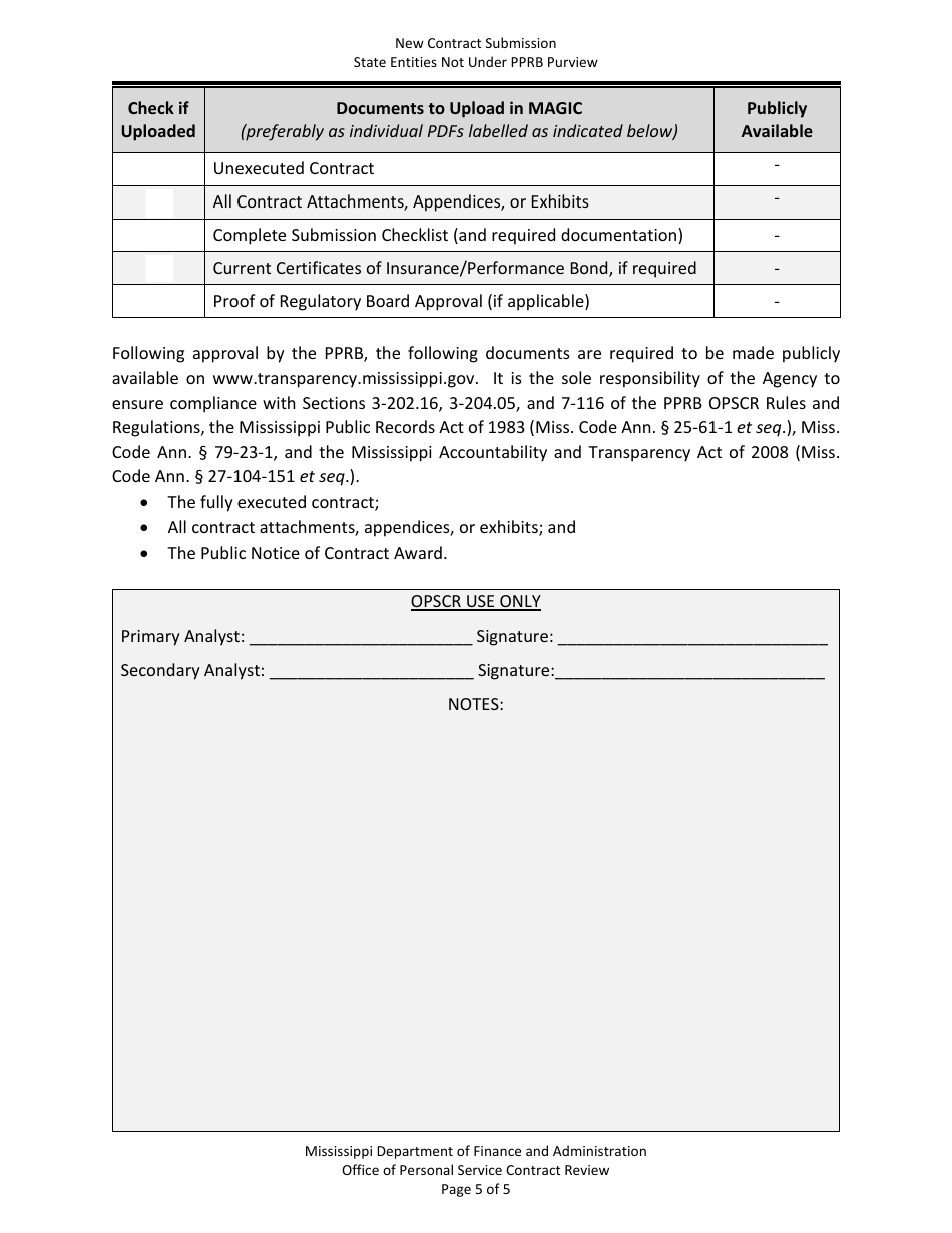 New Contract Submission - State Entities Not Under Purview of Pprb - Mississippi, Page 5